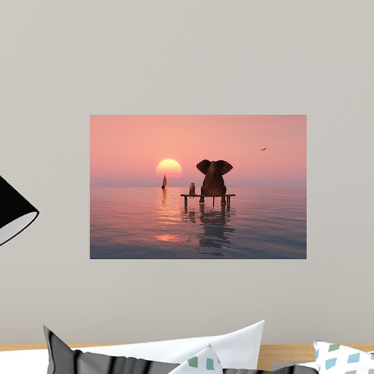 elephant and dog sitting in the middle of the sea Wall Mural