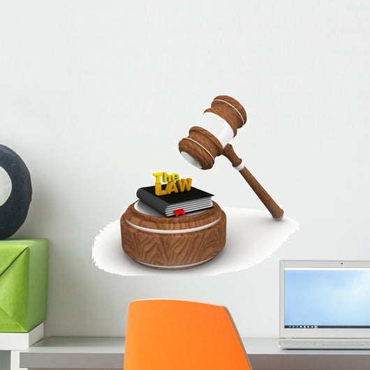 Wooden gavel and law book. Wall Decal