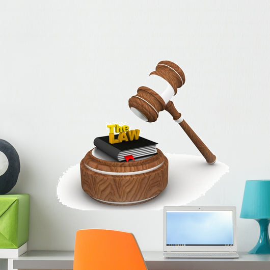 Wooden gavel and law book. Wall Decal