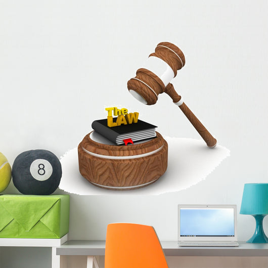 Wooden gavel and law book. Wall Decal