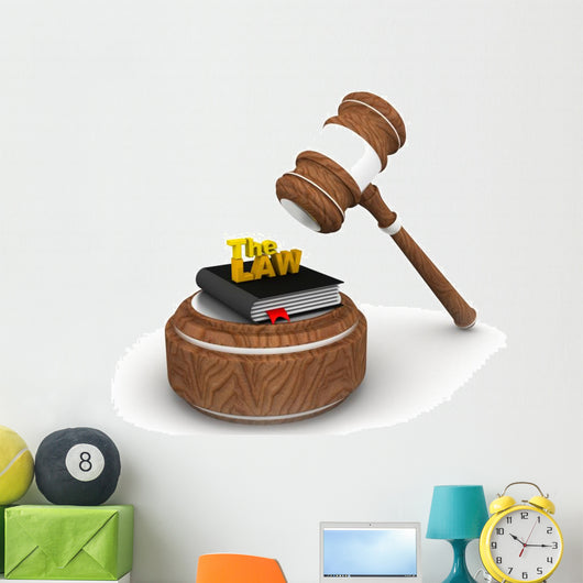 Wooden gavel and law book. Wall Decal