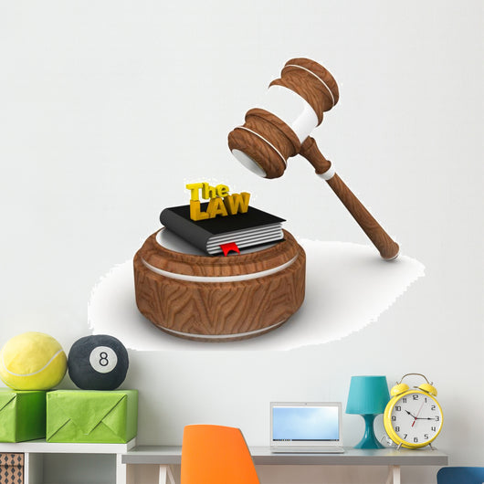 Wooden gavel and law book. Wall Decal