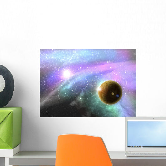 Fantasy deep space nebula with planet and stars Wall Mural