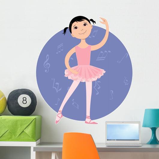 Cute cartoon little girl practising ballet Wall Decal