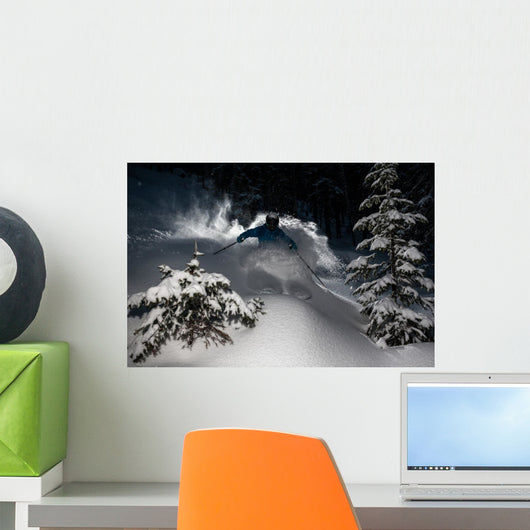 Skier go down powder snow Wall Mural