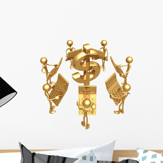 Accounting Team With Golden Calculators Dollar Symbol Wall Decal