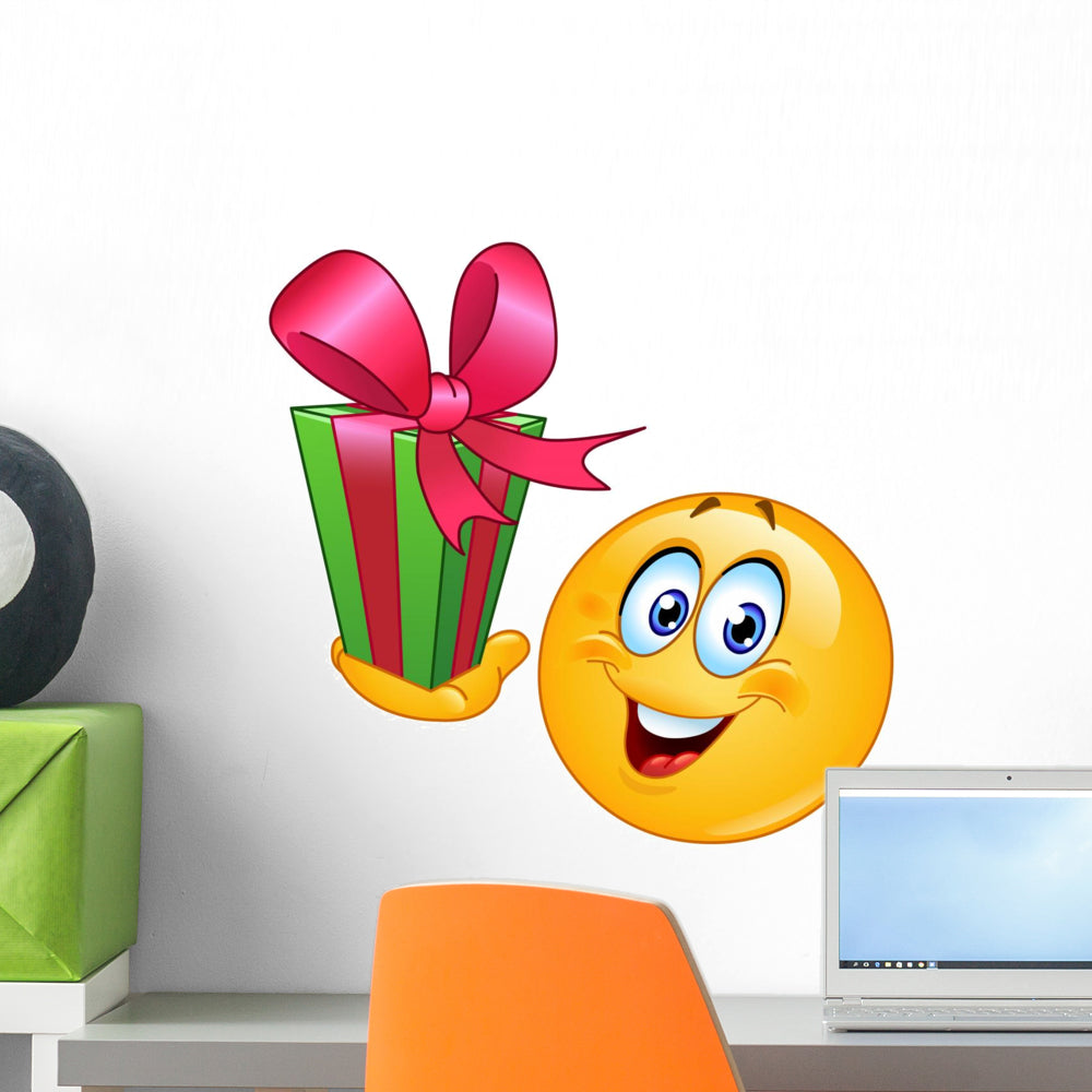 Emoticon with Gift Wall Decal – Wallmonkeys