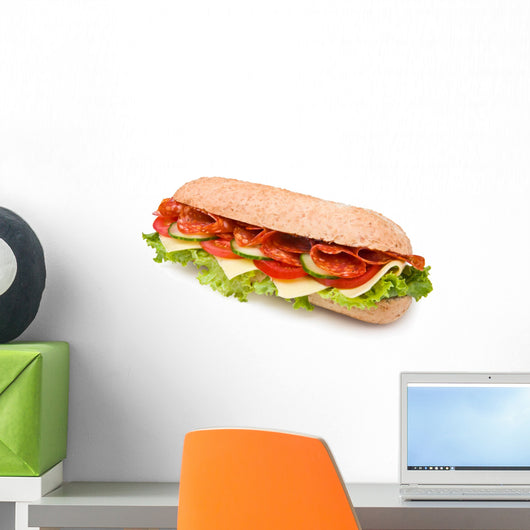 Fresh spicy deli-style salami sandwich isolated on white Wall Decal