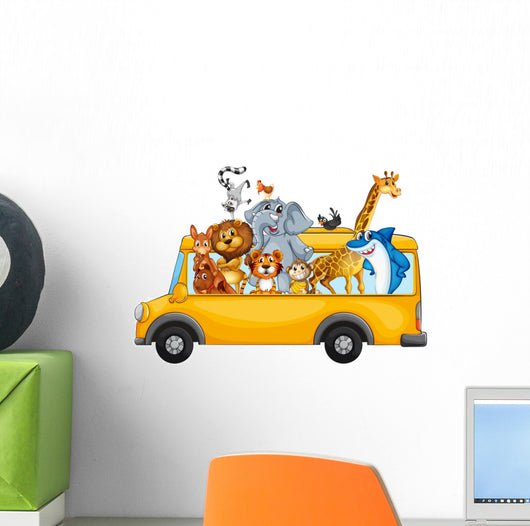 Animals on School Bus Wall Decal