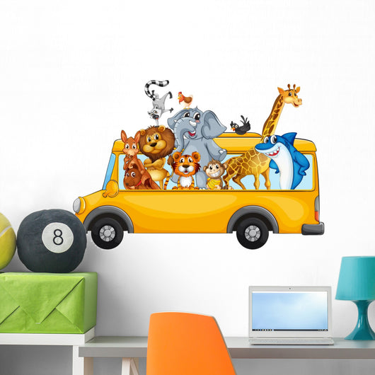 Animals on School Bus Wall Decal