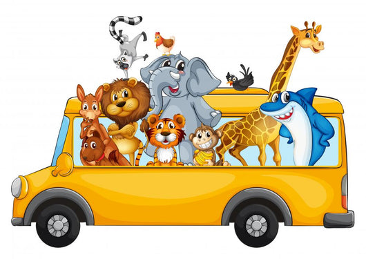 Animals On School Bus Wall Decal