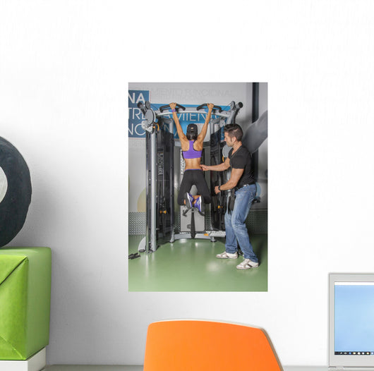 Male & Female Training in Gym Wall Mural