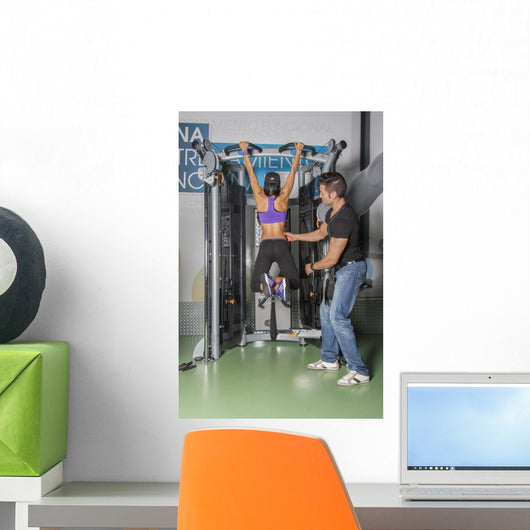 Male & Female Training in Gym Wall Mural
