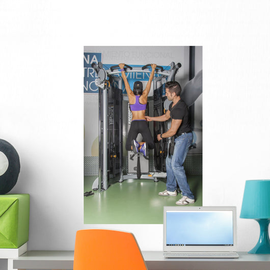 Male & Female Training in Gym Wall Mural