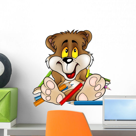 Sweet Bear and Crayons - detailed cartoon illustration Wall Decal