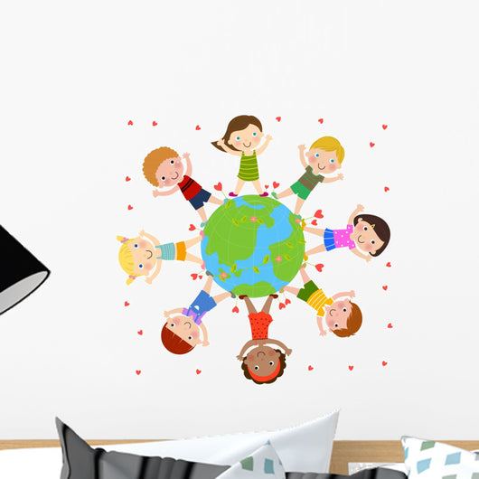 kids and globe Wall Decal