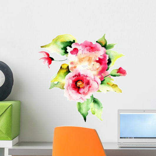 Roses Hydrangea Watercolor Wall Decal