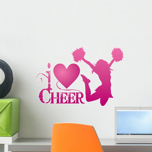I Love Cheer With Jumping Cheerleader Wall Decal