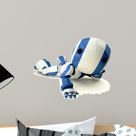 Glossy Blue Robot Reclined Wall Decal