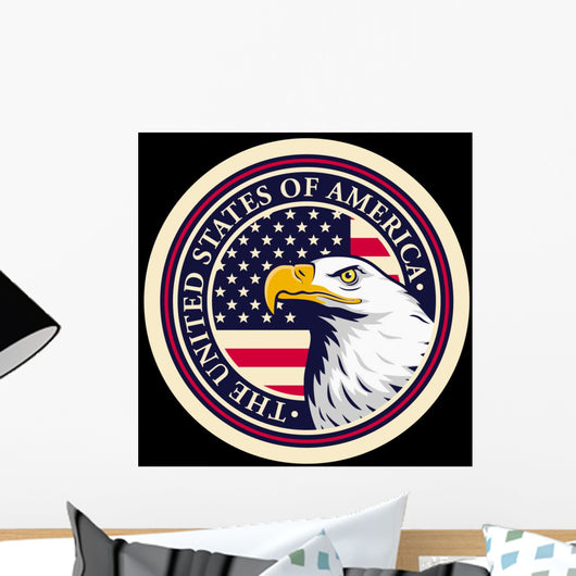 American bald eagle against USA flag background. Wall Mural