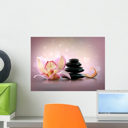 Spa Stones and Orchid Wall Mural
