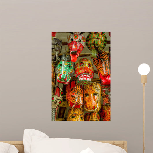 mayan wooden masks guatemala market Wall Mural