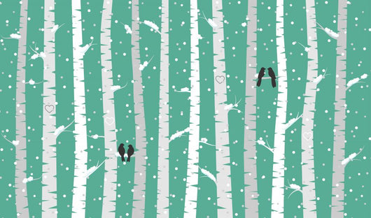 Vector Birch Or Aspen Trees With Snow And Love Birds Wall Decal