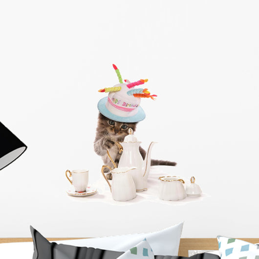 Birthday Teatime kitten cat Wall Decal