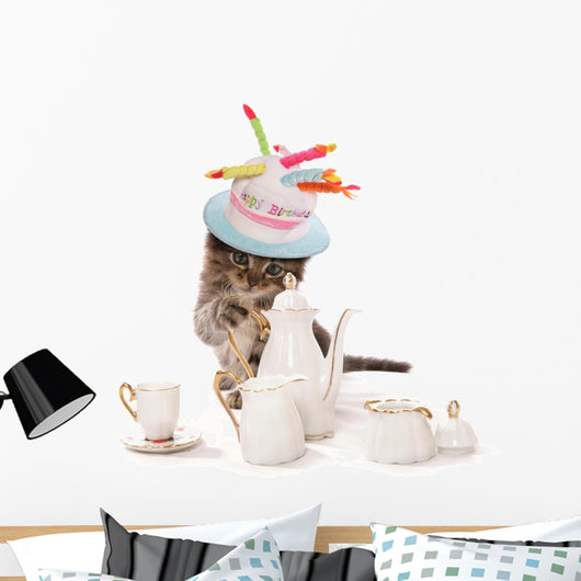 Birthday Teatime kitten cat Wall Decal