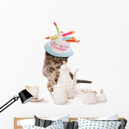 Birthday Teatime kitten cat Wall Decal