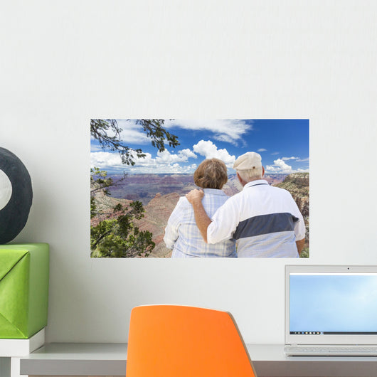 Happy Senior Couple Looking Out Over The Grand Canyon Wall Mural