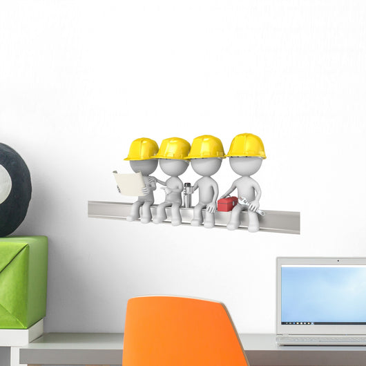Dude the construction workers sitting on a Crossbeam. Isolated. Wall Mural