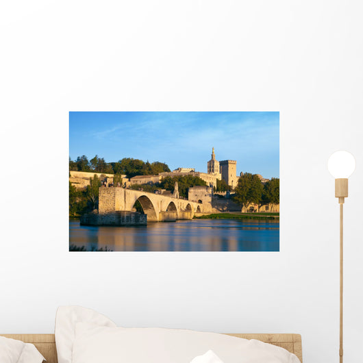 Avignon Bridge with Popes Palace and Rhone river, Provence Wall Mural