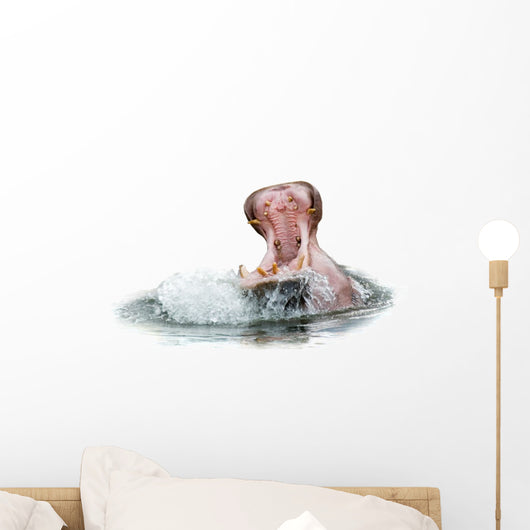 Hippo Yawning White Wall Decal