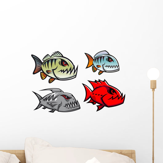 Cartoon colorful pirhana fish characters Wall Decal
