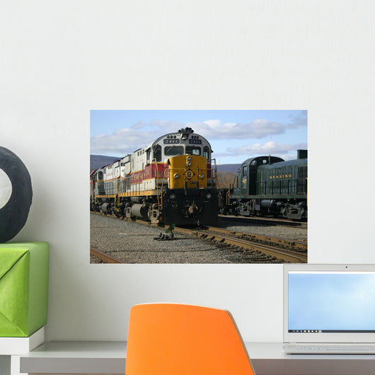 Diesel Train in the rail-yard Wall Mural