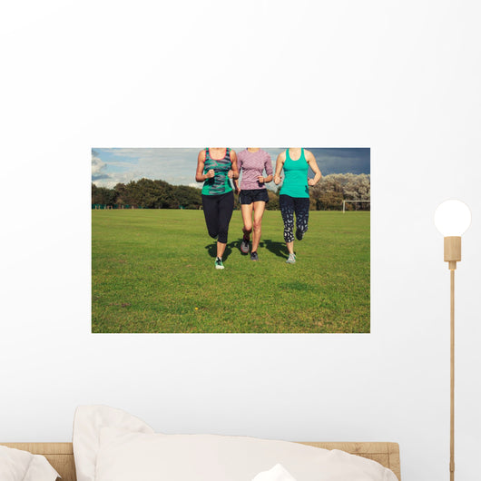 Three women running in the park Wall Mural