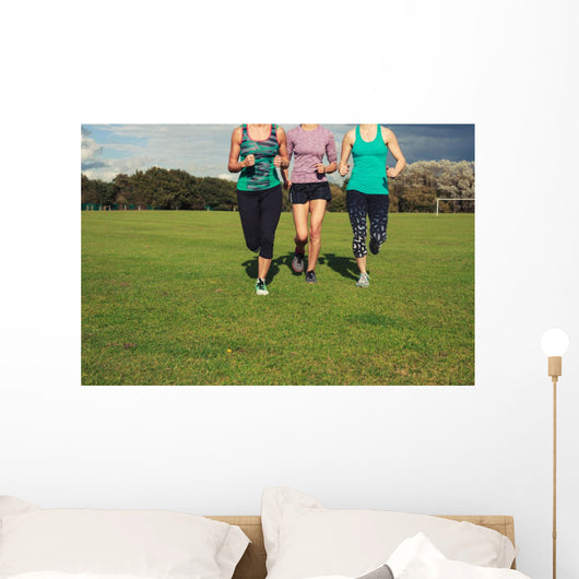 Three women running in the park Wall Mural