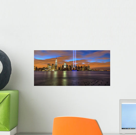 New York City skyline with 9-11 tribute light Wall Mural