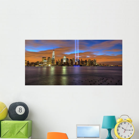New York City skyline with 9-11 tribute light Wall Mural