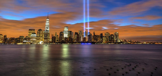 New York City Skyline With 9-11 Tribute Light Wall Decal