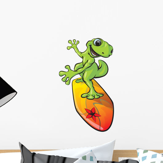 Gecko Character on a Surf Board Wall Decal