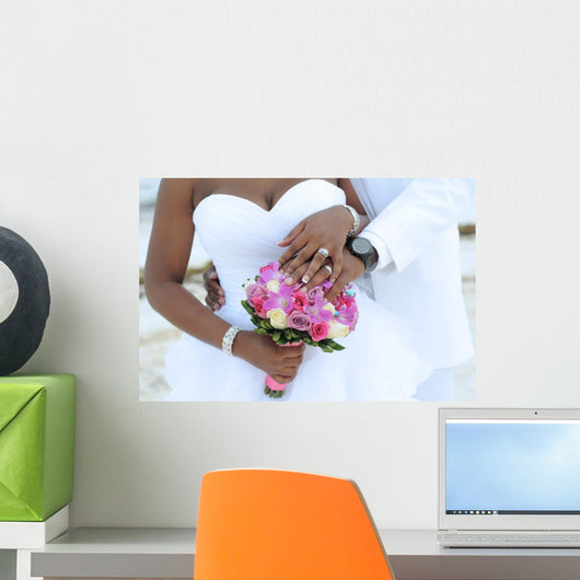Black couple, hands and flowers Wall Mural