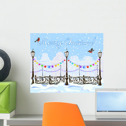 Christmas vintage winter city with decorations Wall Mural