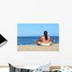 overweight woman meditation on beach Wall Mural