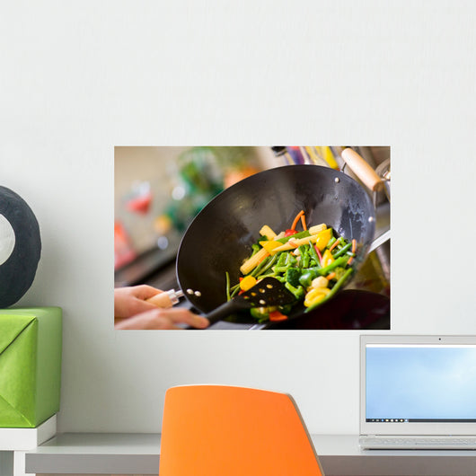Chef cooking wok Wall Mural