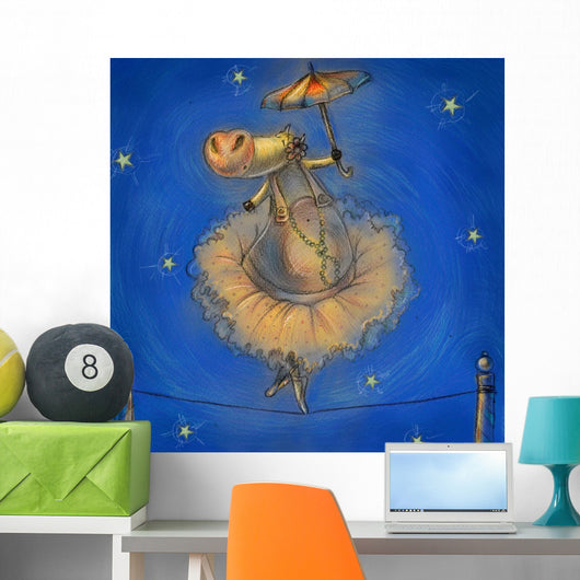 Cute cow with umbrella Wall Mural