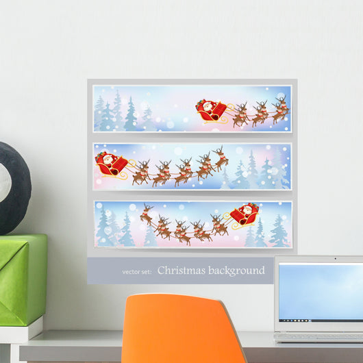 Santa Claus rides reindeer sleigh Wall Decal