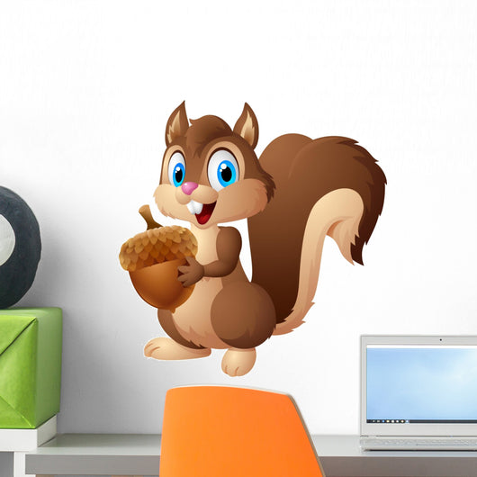 Carton squirrel holding acorn Wall Decal