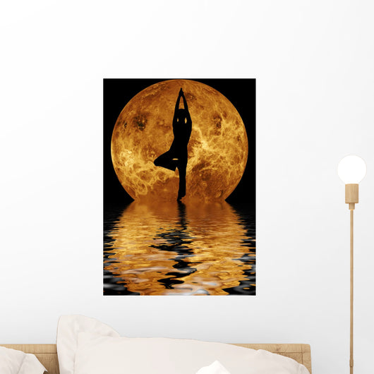 yoga on moon and water background Wall Mural